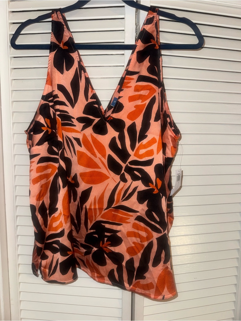 Old Navy Pink Tank Top with Orange and Black Tropical Print